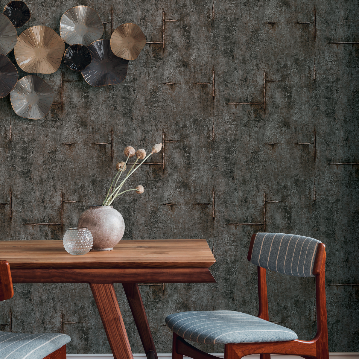 COSMOLIVING Papier peint intissé Graphite groove Gris anthracite Structuré