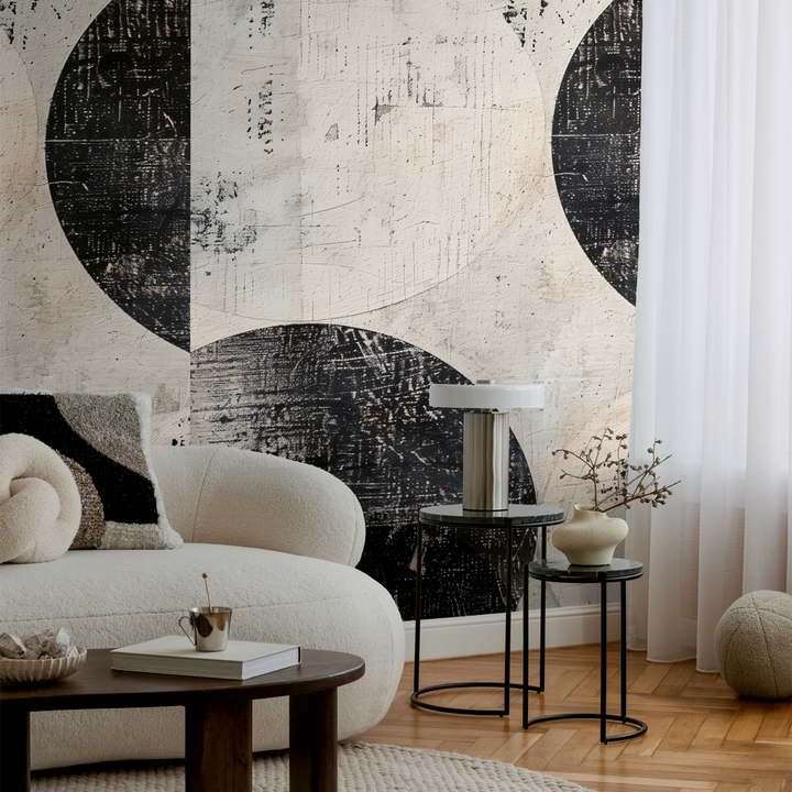 COSMOLIVING Papier peint panoramique L Circles black Gris perle et noir Satiné