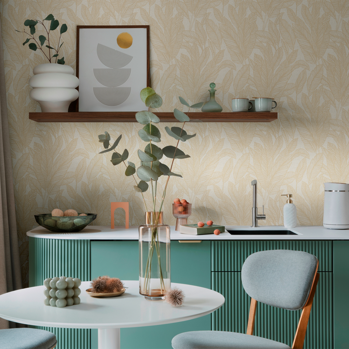 COSMOLIVING Papier peint intissé Golden fern Beige clair Trame