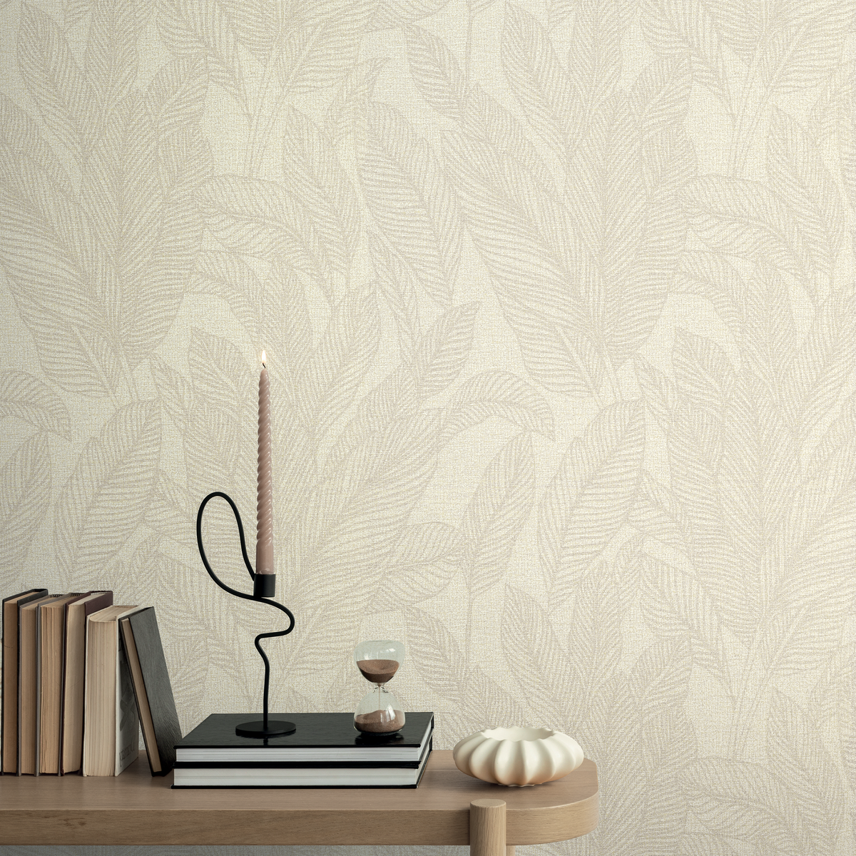 COSMOLIVING Papier peint intissé Golden fern Blanc chaud Trame