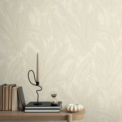COSMOLIVING Papier peint intissé Golden fern Blanc chaud