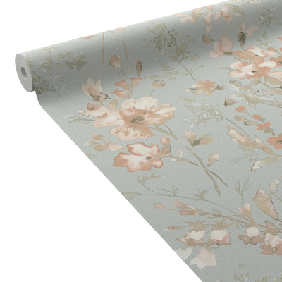 COSMOLIVING Papier peint intissé Petal poetry Bleu azurin et rose poudré