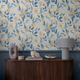 COSMOLIVING Papier peint intissé Still bloom Bleu pétrole et ocre