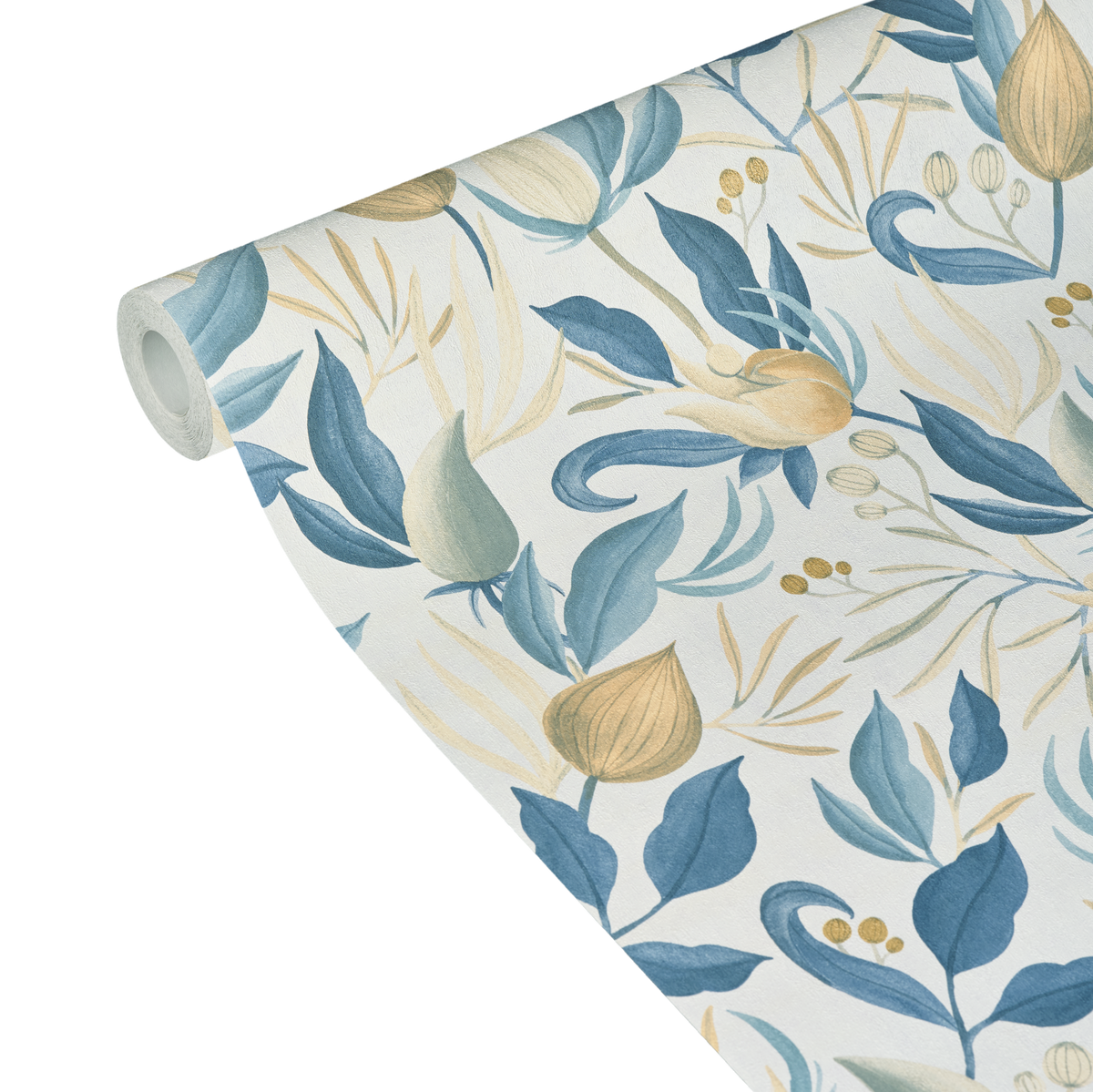 COSMOLIVING Papier peint intissé Still bloom Bleu pétrole et ocre Structuré