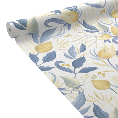 COSMOLIVING Papier peint intissé Still bloom Bleu pétrole et ocre