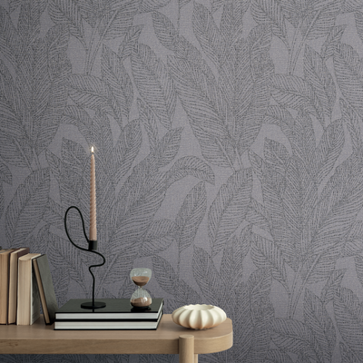 COSMOLIVING Papier peint intissé Golden fern Gris acier