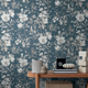 COSMOLIVING Papier peint intissé Petal poetry Bleu nuit et argenté