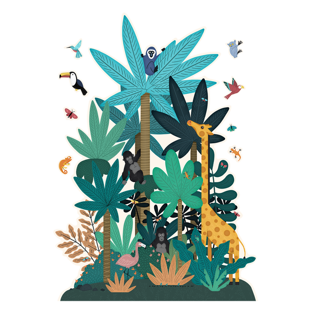 Papier peint découpé pré-encollé FUN JUNGLE FORM multicolore