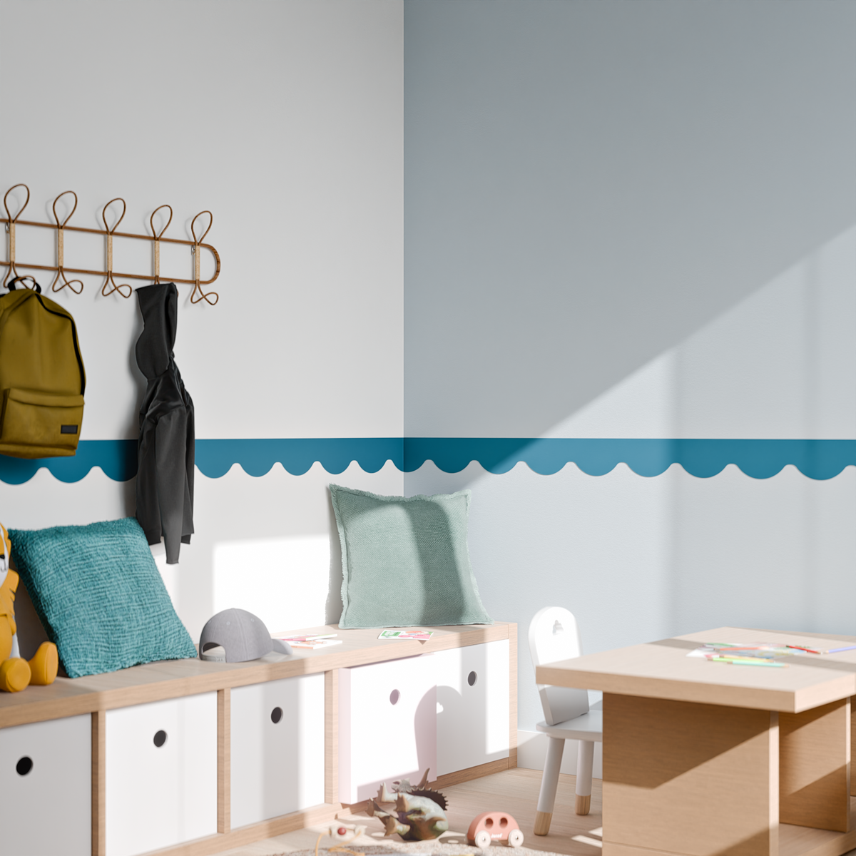 4MURS Frise intissée pré-encollée Lina ondula Bleu paon Lisse