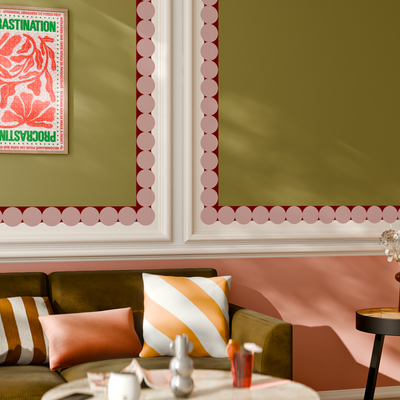 4MURS Frise intissée pré-encollée Lina bulla Vieux rose et rouge grenade Lisse