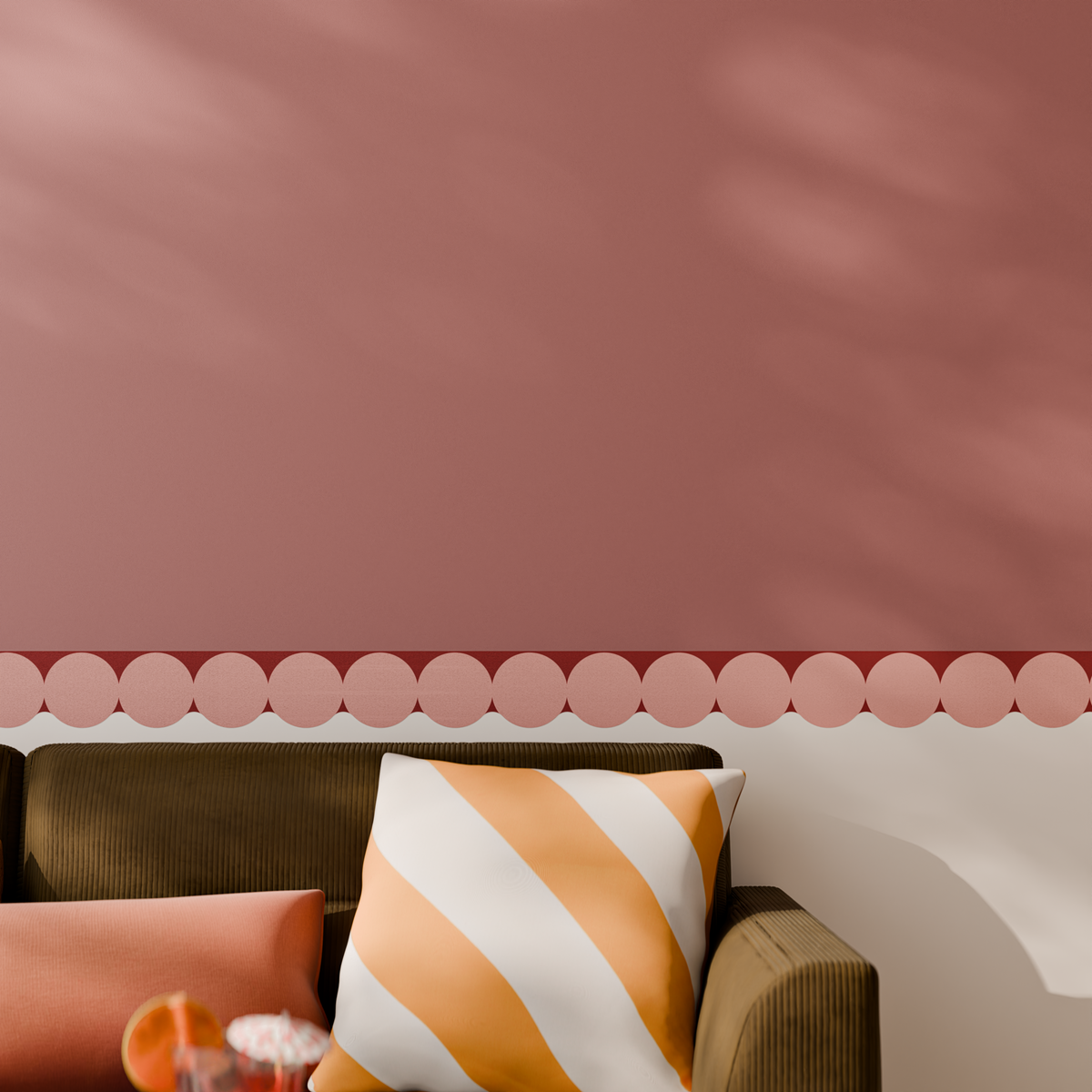 4MURS Frise intissée pré-encollée Lina bulla Vieux rose et rouge grenade Lisse