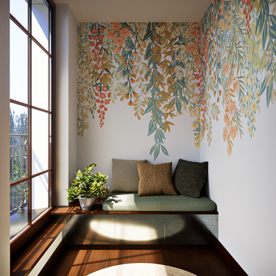 Papier peint panoramique XL Jaïa Vert bleuté et rose nude Mat