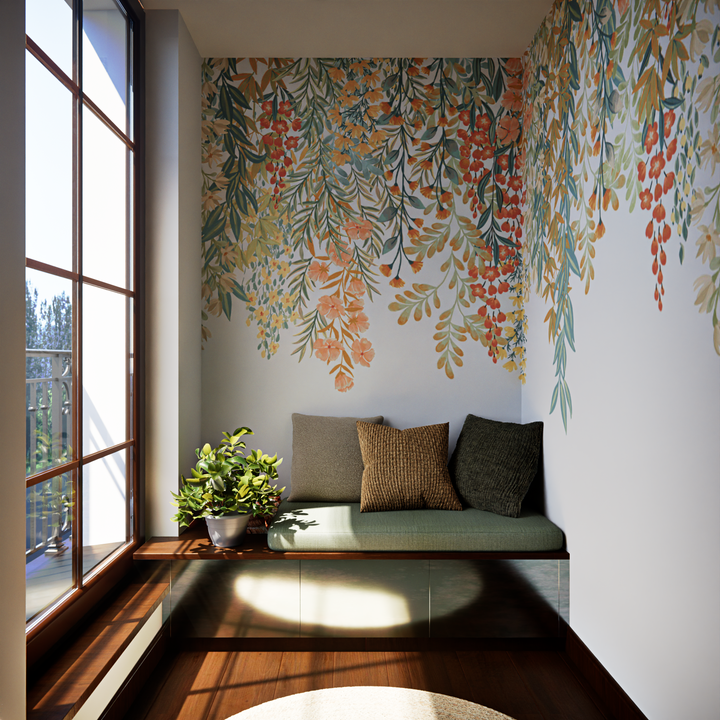 Papier peint panoramique XL Jaïa Vert bleuté et rose nude Mat