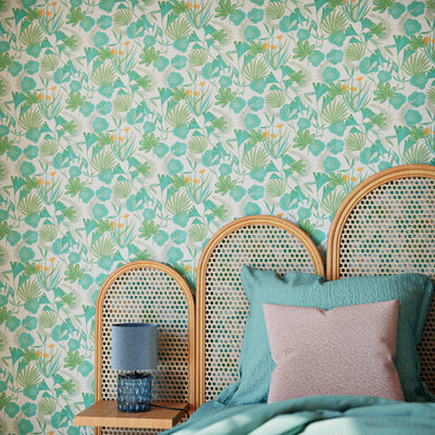 Papier peint intissé Capucine Turquoise et kaki