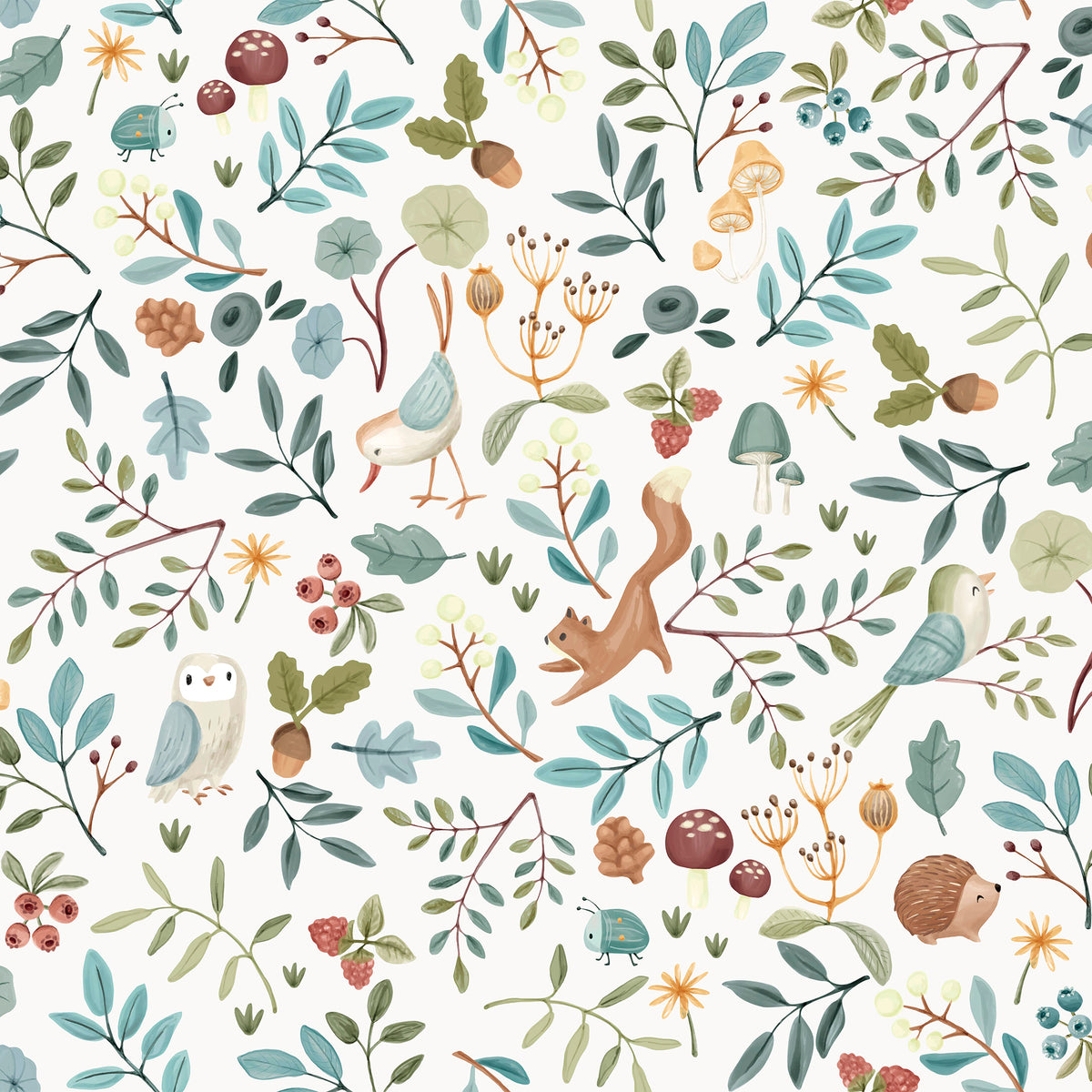 LITTLE DUTCH Papier peint intissé Forest wonders Blanc et bleu ciel