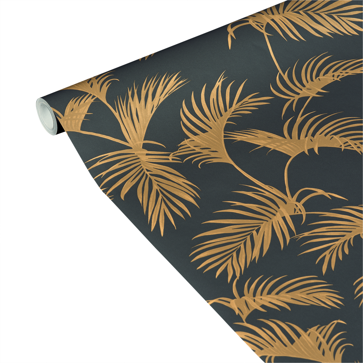 CASELIO Papier peint intissé Moonlight palm Noir et doré