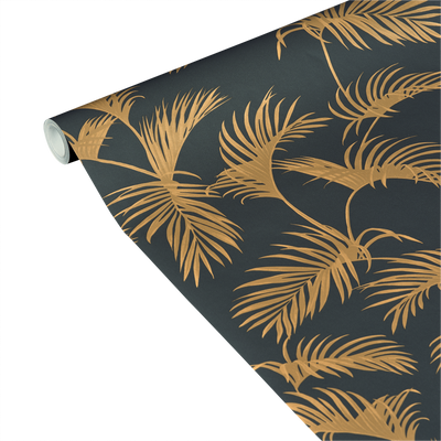 CASELIO Papier peint intissé Moonlight palm Noir et doré