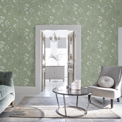 LAURA ASHLEY Papier peint intissé Elderwood Vert de gris