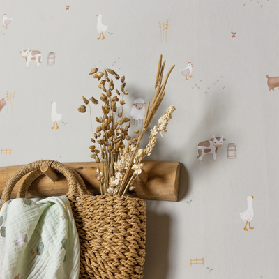 LITTLE DUTCH Papier peint intissé Little farm Vert de gris