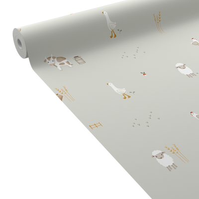 LITTLE DUTCH Papier peint intissé Little farm Vert de gris