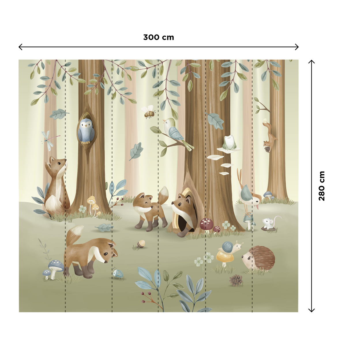 LITTLE DUTCH Papier peint panoramique XL Forest friends Kaki clair Mat