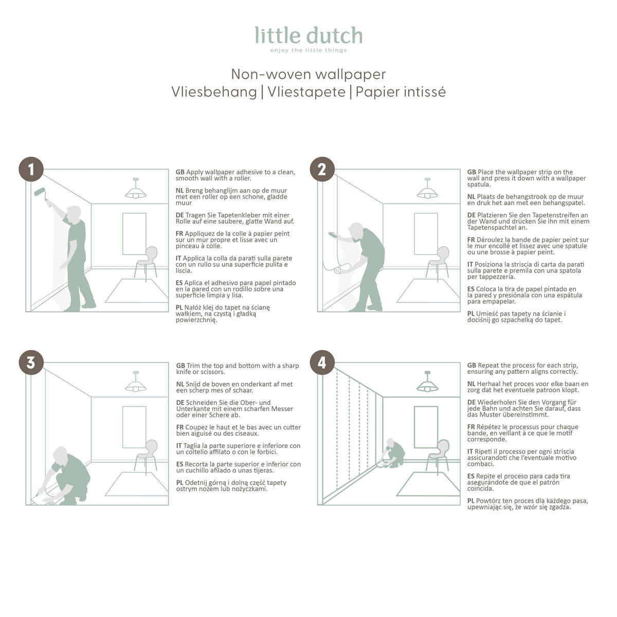 LITTLE DUTCH Papier peint panoramique XL Forest friends Kaki clair Mat