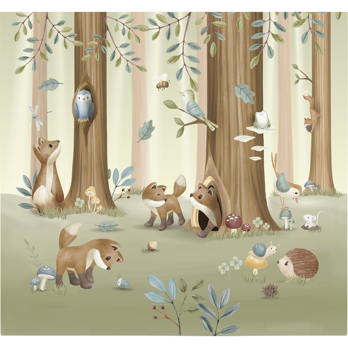 LITTLE DUTCH Papier peint panoramique XL Forest friends Kaki clair Mat
