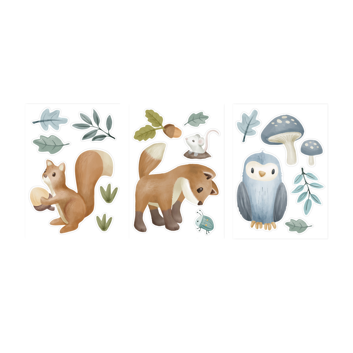 LITTLE DUTCH Sticker Forest friends Caramel et bleu ciel