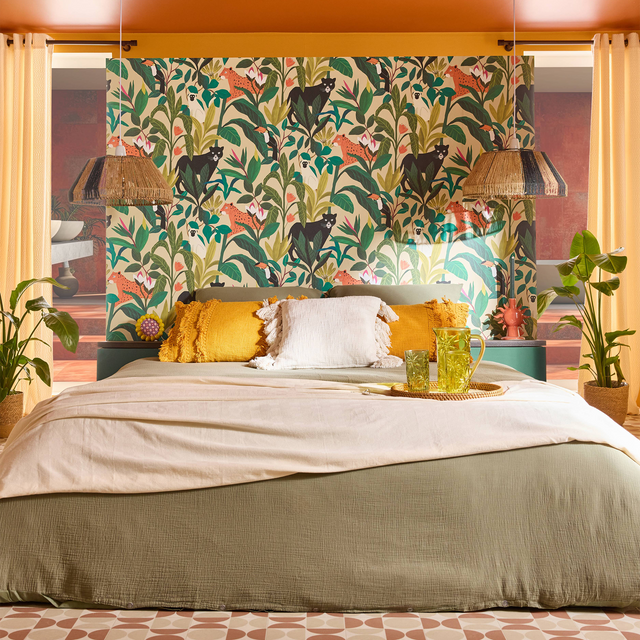 Chambre papier peint tropical avec animaux