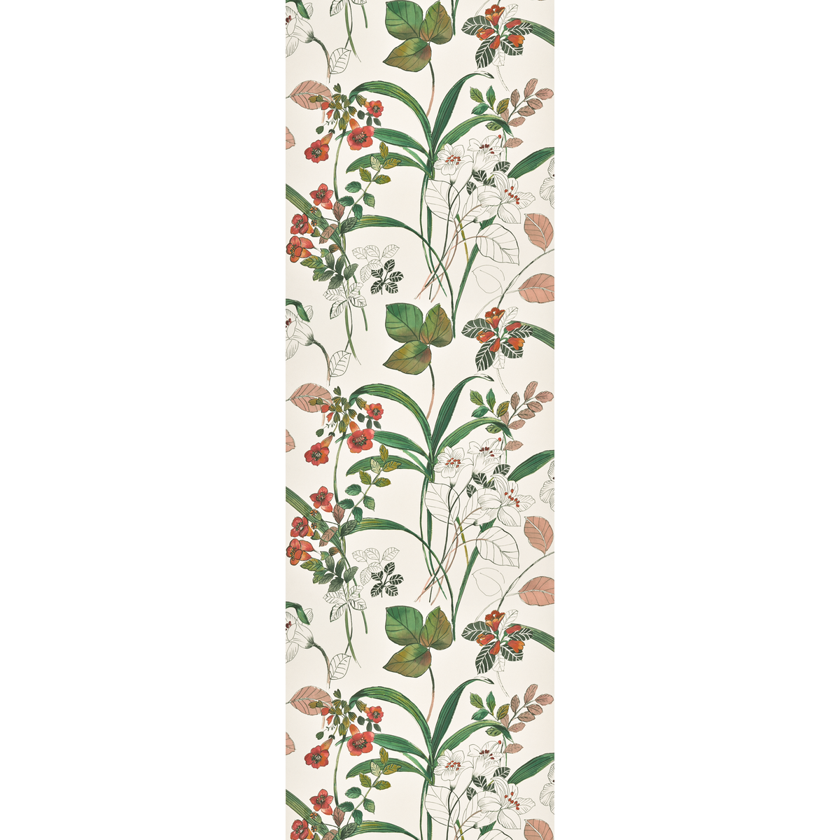 Papier peint intissé Dayana Vert feuille et rouge orangé
