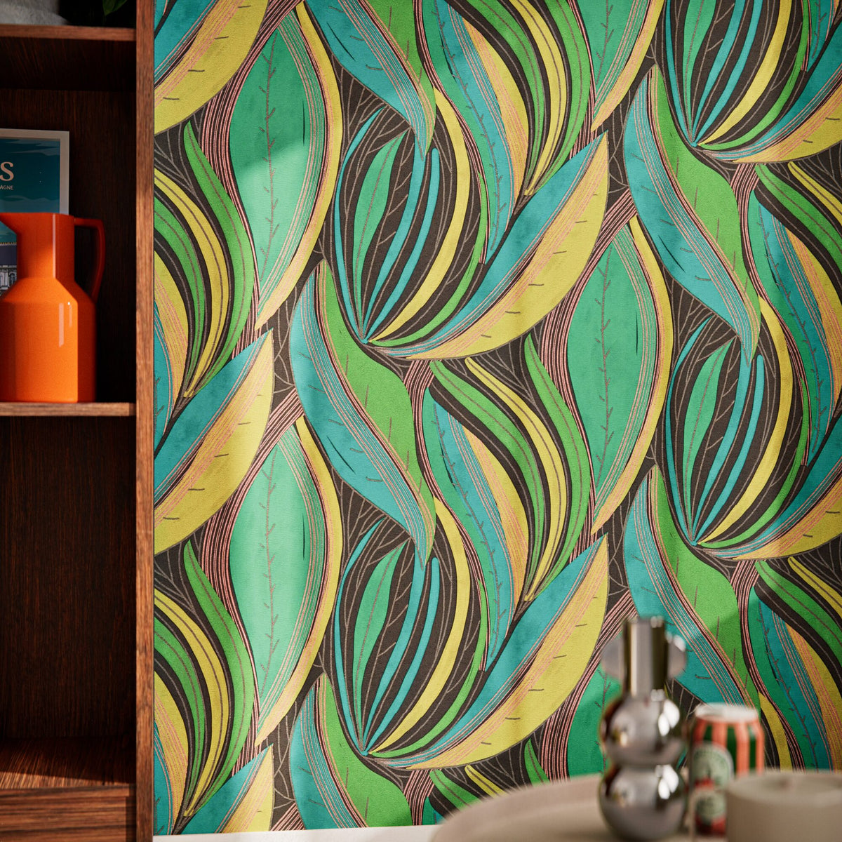 Papier peint intissé Morena Vert, bleu et jaune