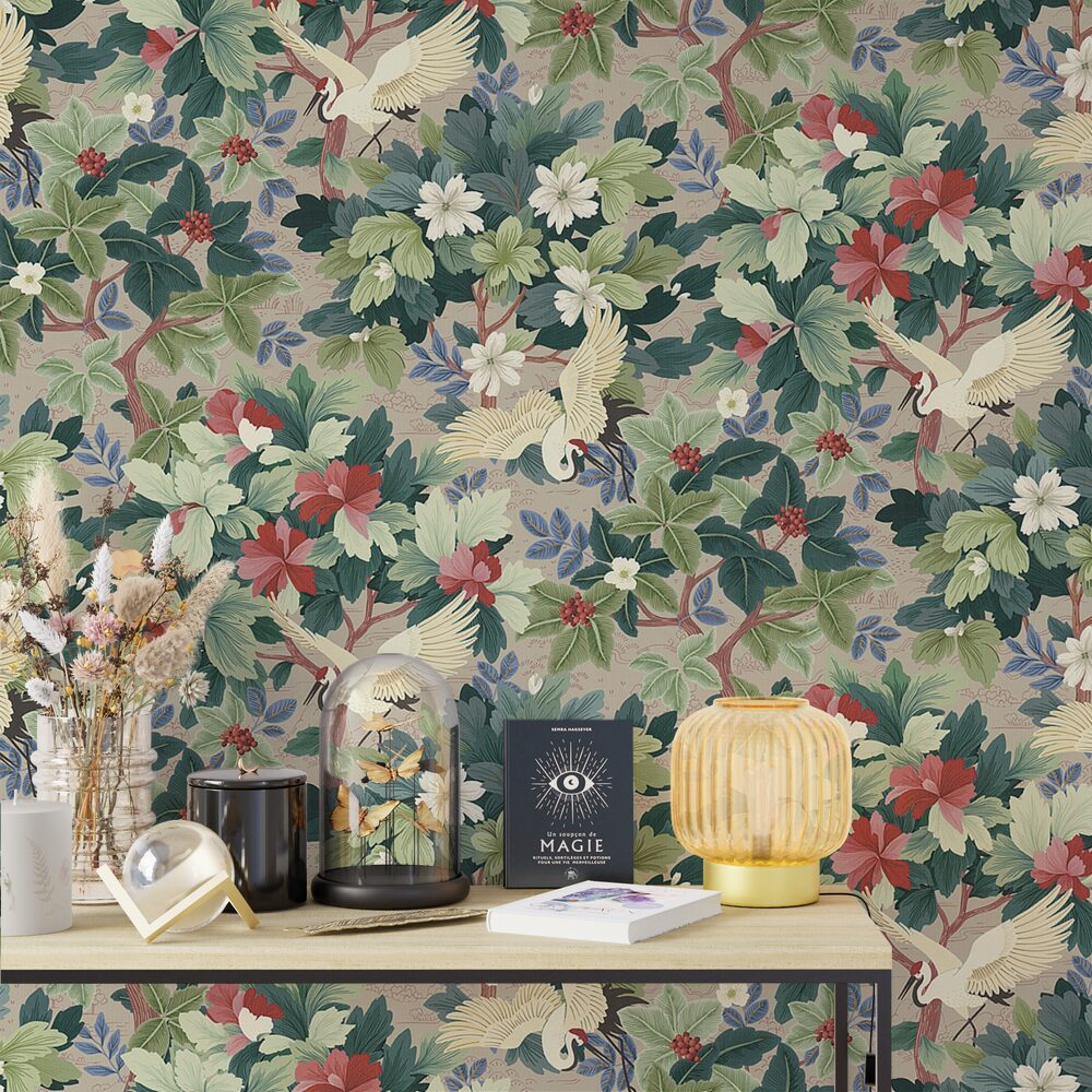 Papier peint intissé Konotori Beige et vert