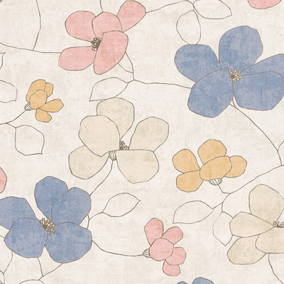 Papier peint intissé Ludvila Bleu, rose et jaune