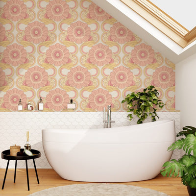 Papier peint intissé Elyana Rose et jaune orangé