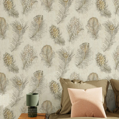 Papier peint intissé Piuma Beige doré