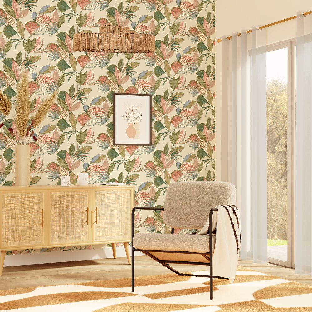 Papier peint intissé Myrialis Kaki et rose blush
