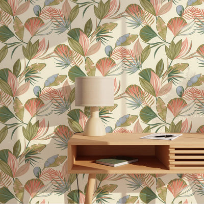 Papier peint intissé Myrialis Kaki et rose blush