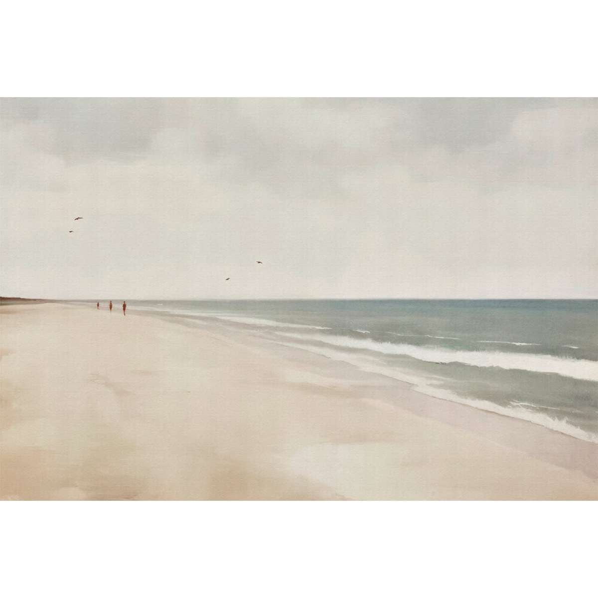 Papier peint panoramique XL Arcachon Sable beige et bleu grisé Satiné