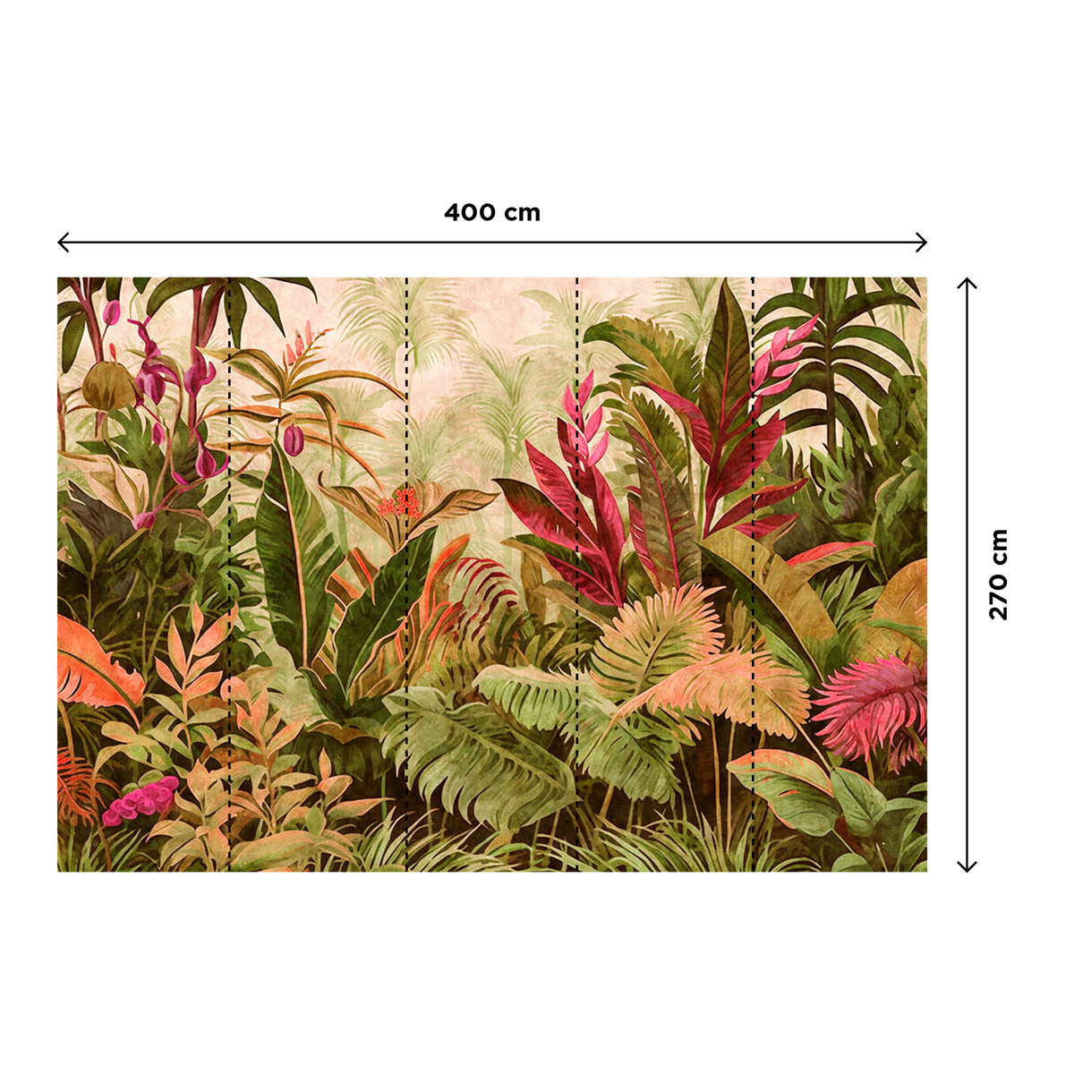 Papier peint panoramique XL Edenia Vert feuille et fuchsia Satiné