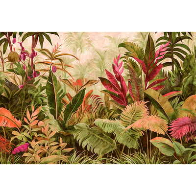 Papier peint panoramique XL Edenia Vert feuille et fuchsia Satiné