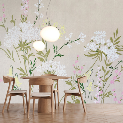 Papier peint panoramique XL Achilee Lin, kaki, rose et blanc Satiné