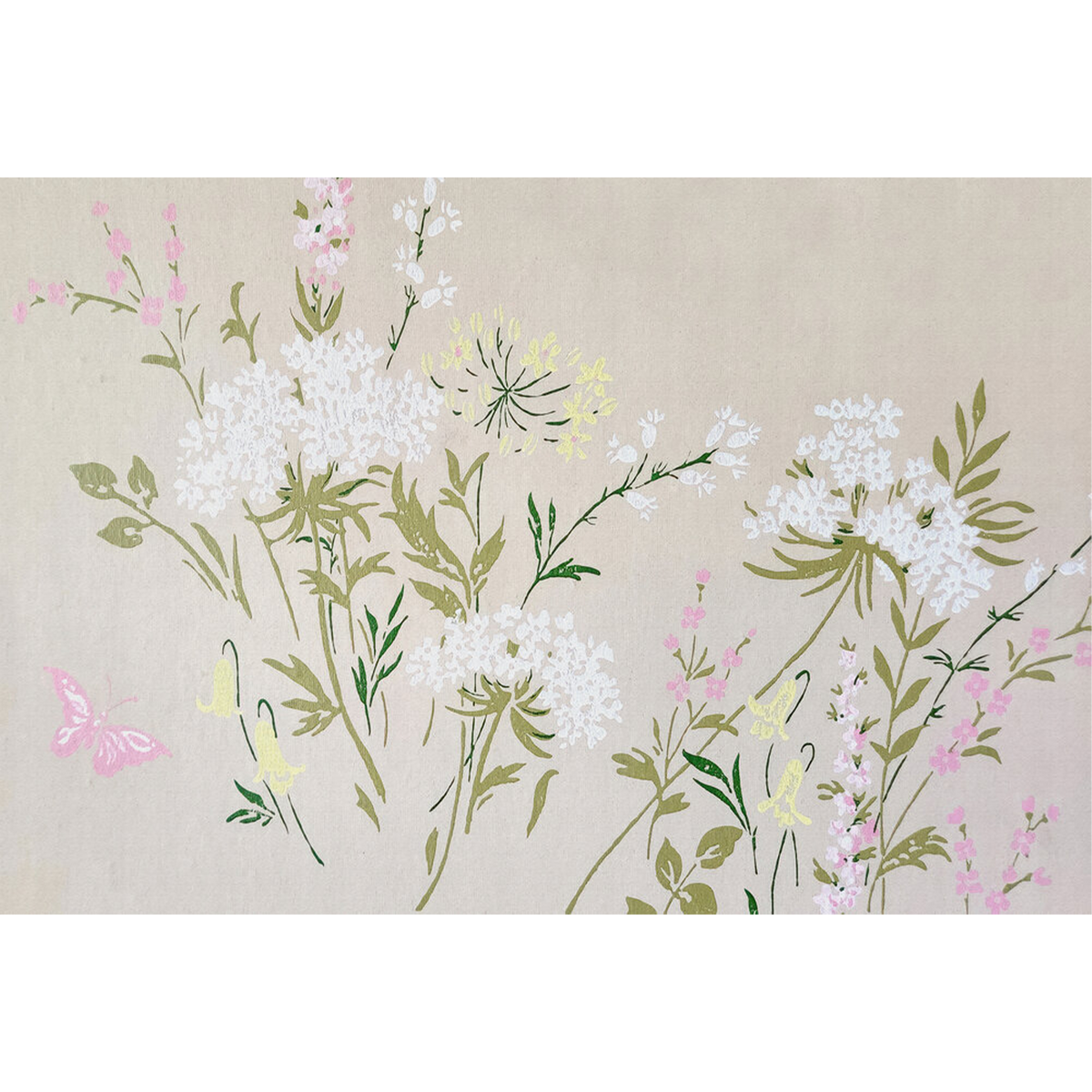 Papier peint panoramique XL Achilee Lin, kaki, rose et blanc Satiné