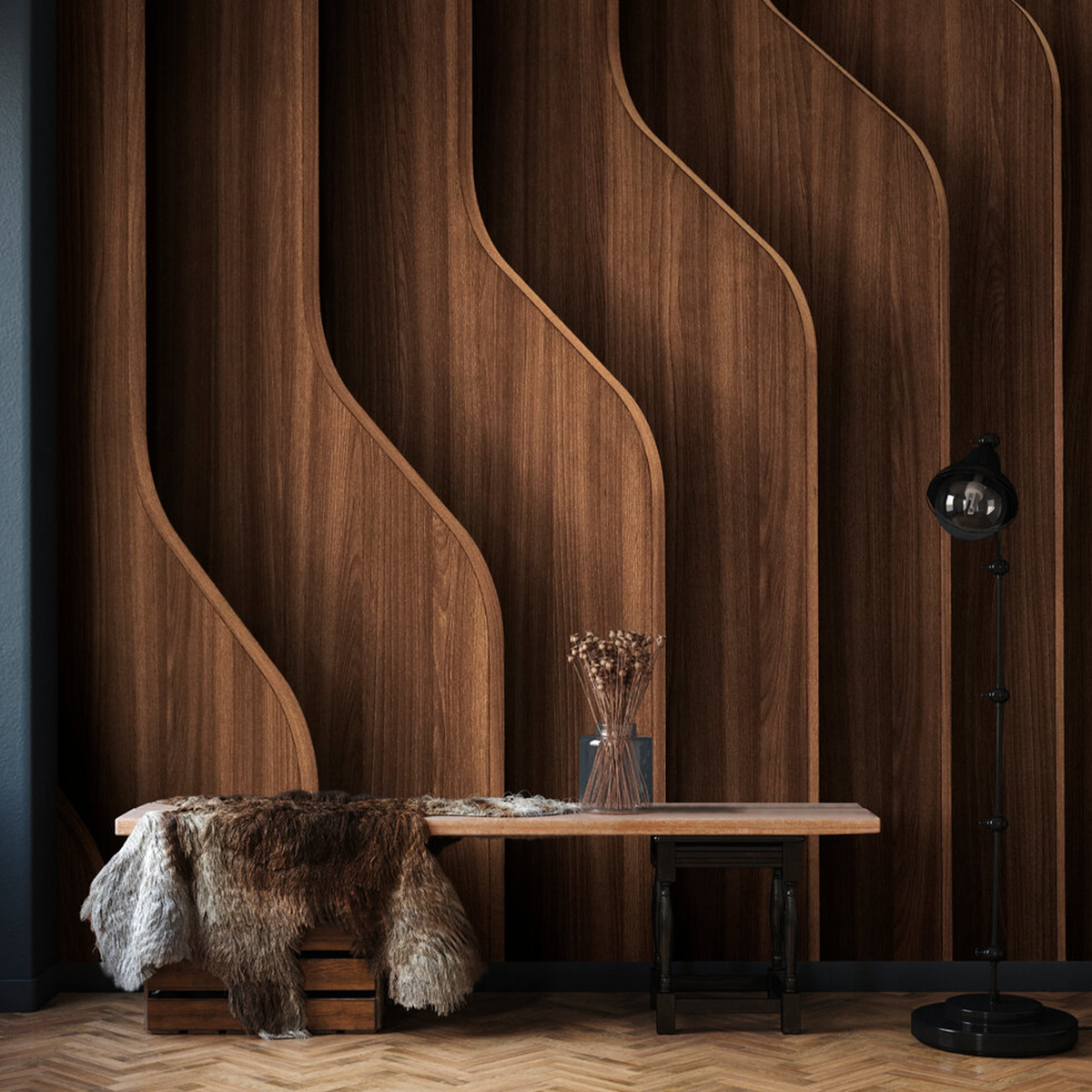 Papier peint panoramique XL Kalendum Noyer Satiné