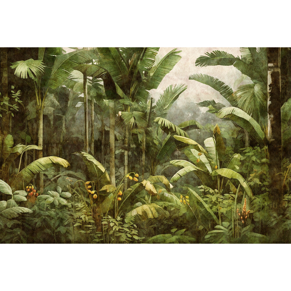 Papier peint panoramique XL Platorico Vert feuille et jaune doux Satiné