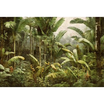 Papier peint panoramique XL Platorico Vert feuille et jaune doux Satiné