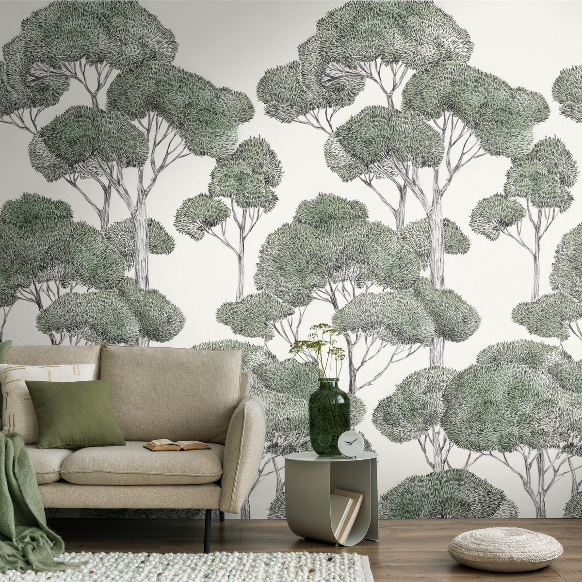 Papier peint panoramique L Cortina Verts aquarellés Satiné