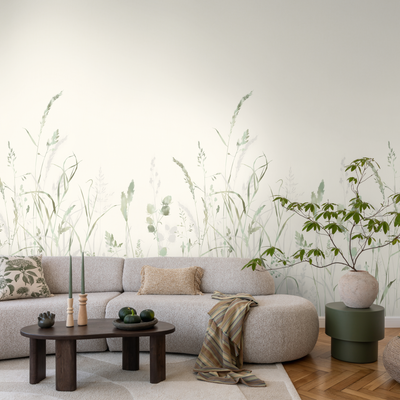 Papier peint panoramique L Graminada Verts aquarelles Satiné