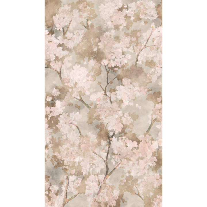 Papier peint panoramique L Bocciolo Beige et rose poudré Satiné