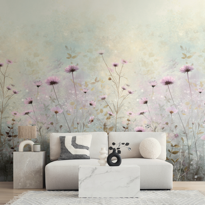 Papier peint panoramique L Zelia Vert d'eau et lilas poudré Satiné