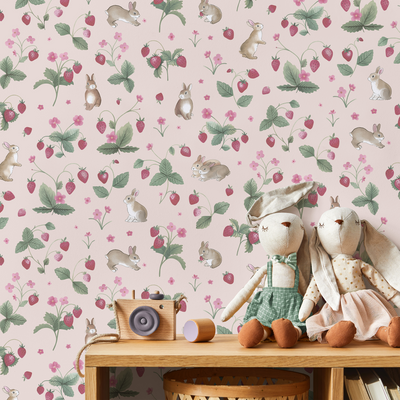 HOLDEN DECOR Papier peint Bunnies & berries Rose poudré Mat
